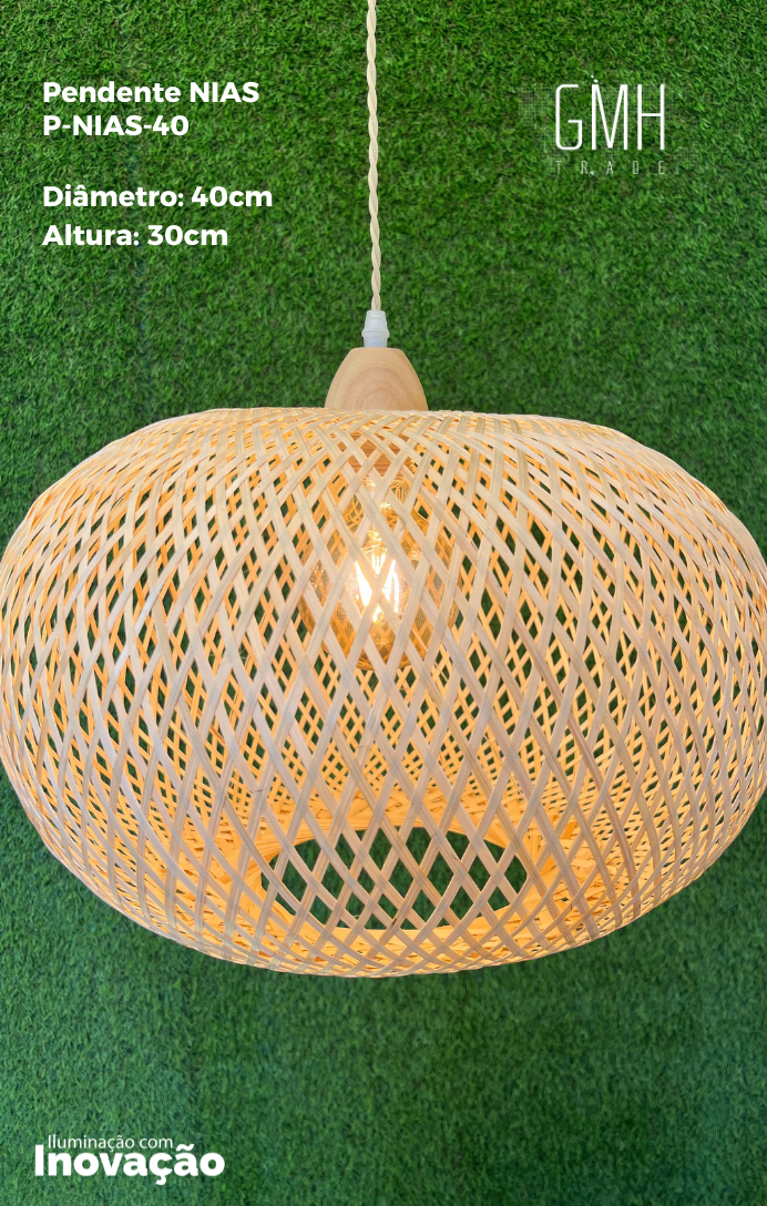 Lúminaria Pendente Rattan de Palha Nova Guine Detalhes